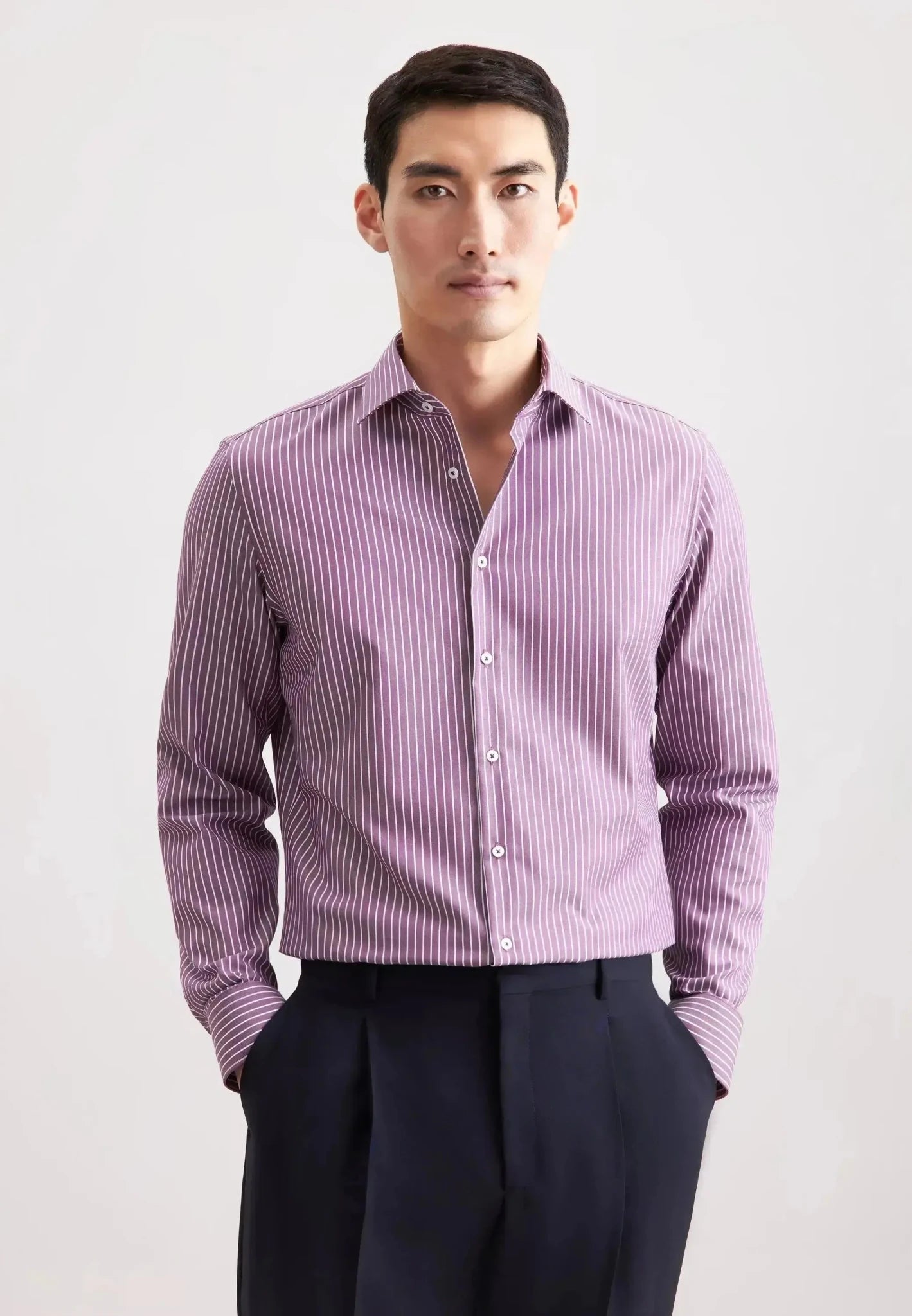 Seidensticker Slim Fit No Iron New Kent Striped Business Shirt Lilac - 01.845435-87-37 - northern threads uk