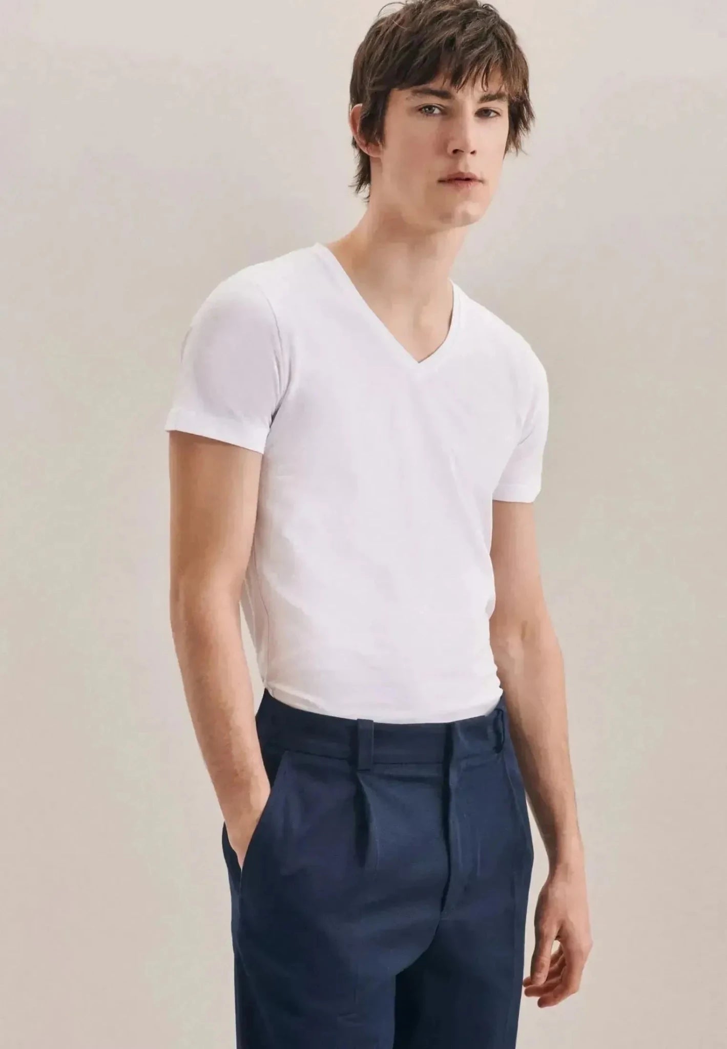 Seidensticker Stretch Cotton V - Neck T-Shirt White - northern threads