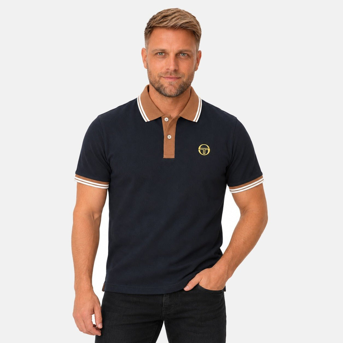 Sergio Tacchini 020 Contrast Tipped Polo Shirt Black/Potting Soil/Gardenia | Northern Threads Designer Menswear