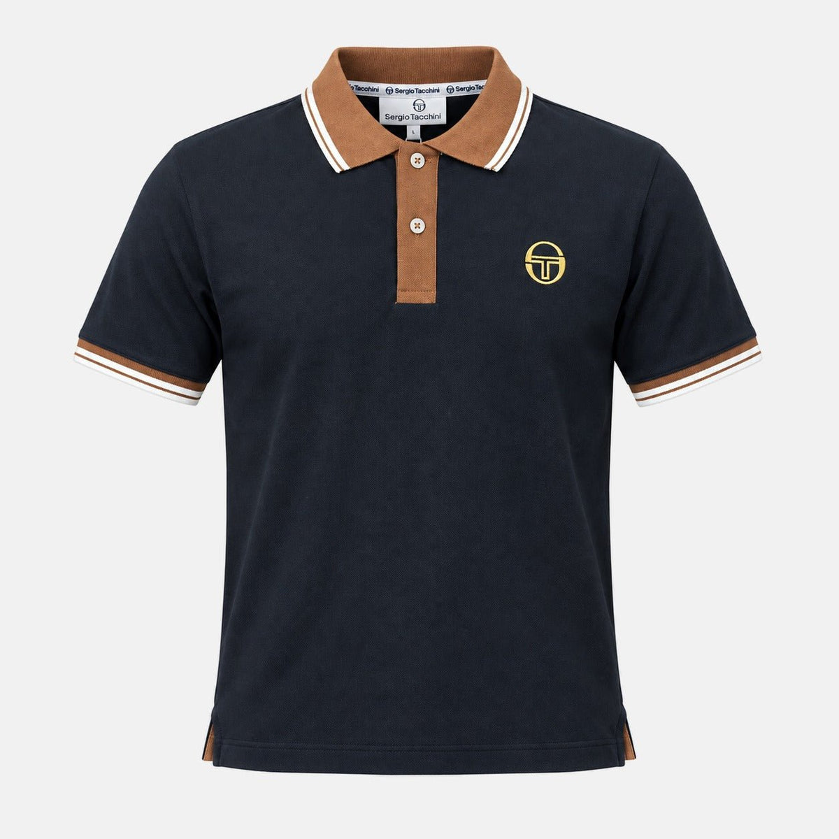 Sergio Tacchini 020 Contrast Tipped Polo Shirt Black/Potting Soil/Gardenia | Northern Threads Designer Menswear