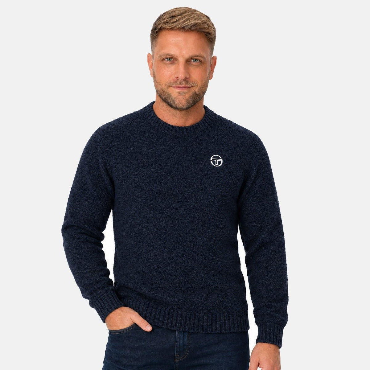 Sergio Tacchini Caputo Crew Neck Knitted Jumper Maritime Blue | Northern Threads Designer Menswear