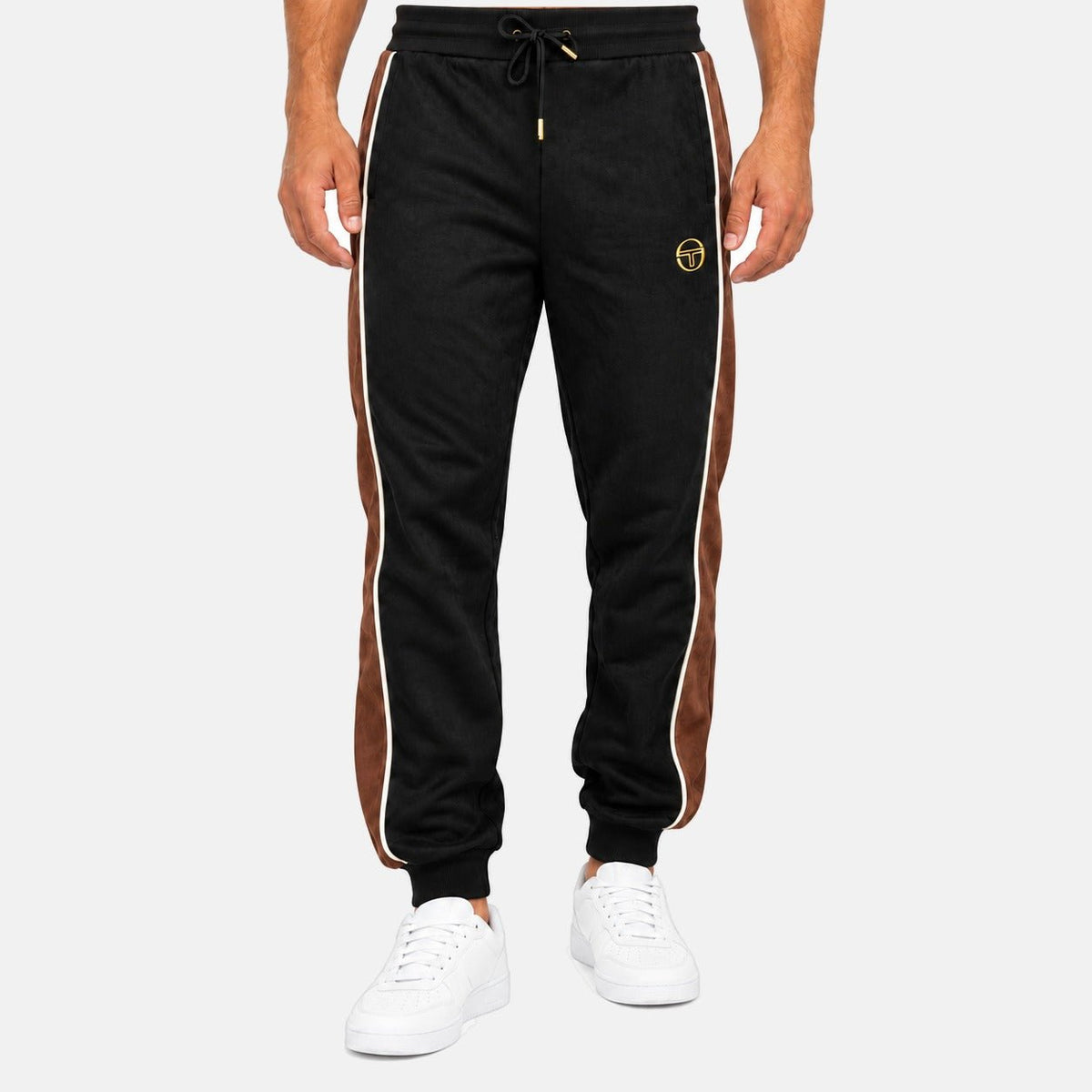 Sergio Tacchini Contrast Suede Track Pant Joggers Black/Potting Soil/Gardenia | Northern Threads Designer Menswear