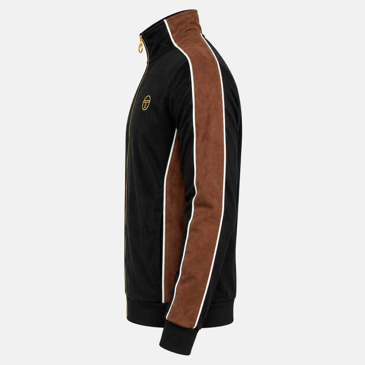 Sergio Tacchini Contrasto Suede Track Top Jacket Black/Potting Soil/Gardenia | Northern Threads Designer Menswear