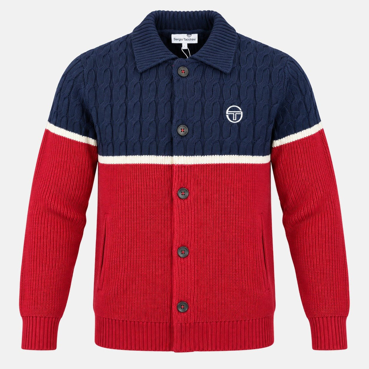 Sergio Tacchini Corte Knitted Cardigan Maritime Blue/Gardenia/Merlot | Northern Threads Designer Menswear