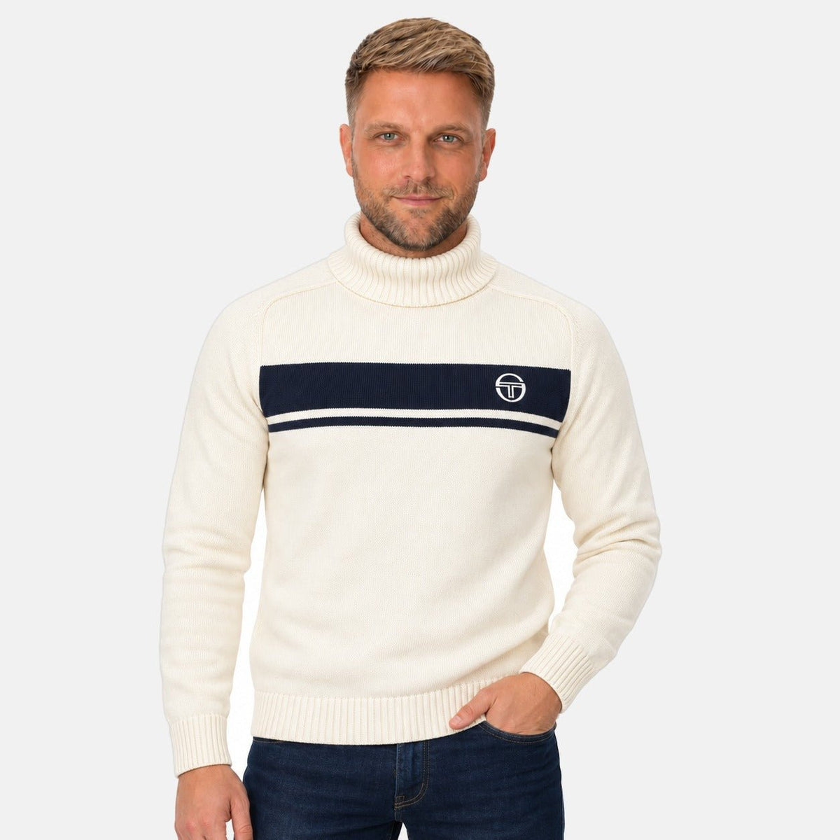 Sergio Tacchini Damarindo Knitted Turtle Neck Jumper Maritime Blue/Gardenia | Northern Threads Designer Menswear