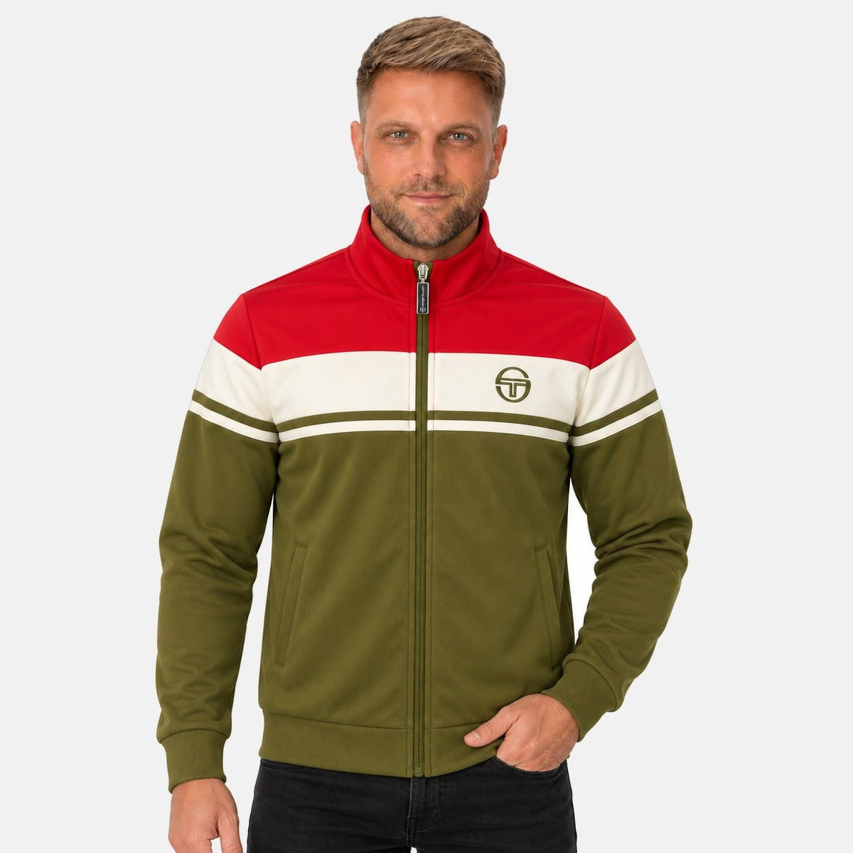 Sergio Tacchini Damarindo Track Top Jacket Adrenaline Rush/Gardenia/Dark Olive | Northern Threads Designer Menswear