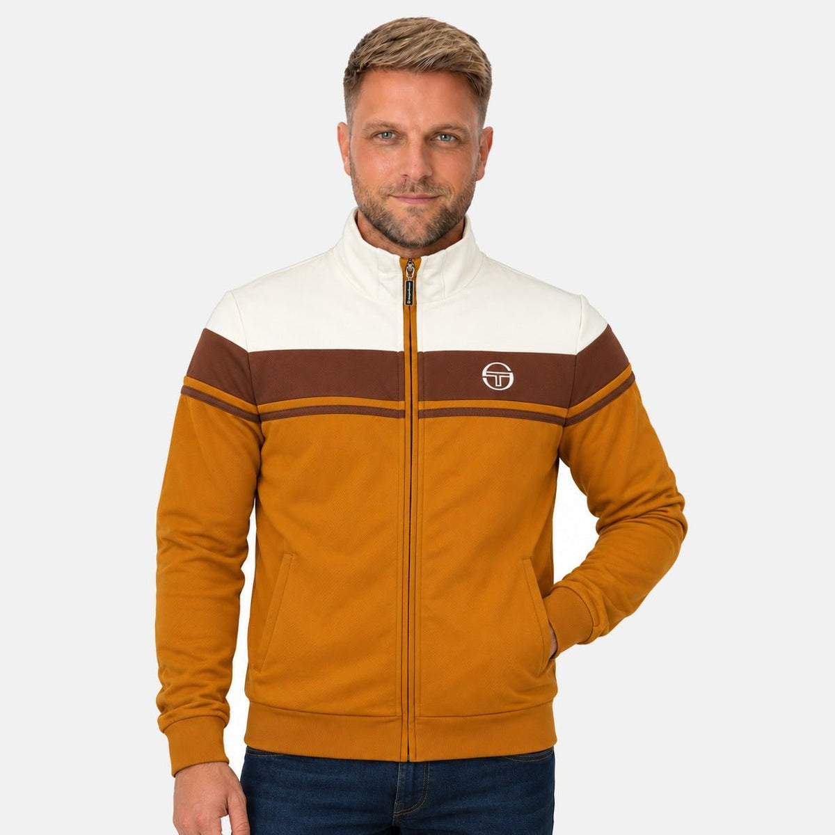 Sergio Tacchini Damarindo Track Top Jacket Gardenia/Potting Soil/Golden Brown | Northern Threads Designer Menswear