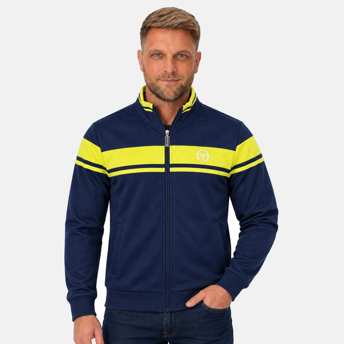 Sergio Tacchini Damarindo Track Top Jacket Maritime Blue/Celery Green | Northern Threads Designer Menswear
