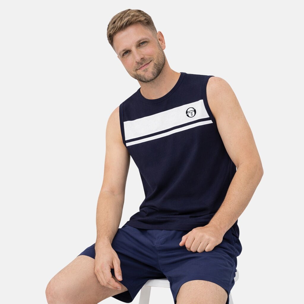 Sergio Tacchini Damarindo Vest Maritime Blue White | Northern Threads Designer Menswear