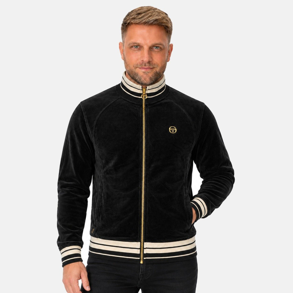 Sergio Tacchini Lazzari Velour Track Top Jacket Black | Northern Threads Designer Menswear