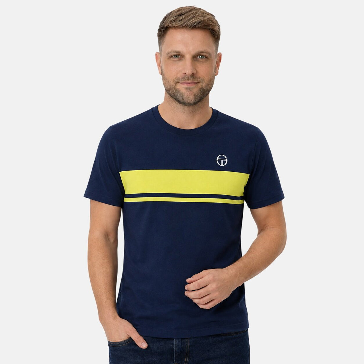 Sergio Tacchini Master Crew Neck T-Shirt Maritime Blue/Celery Green | Northern Threads Designer Menswear