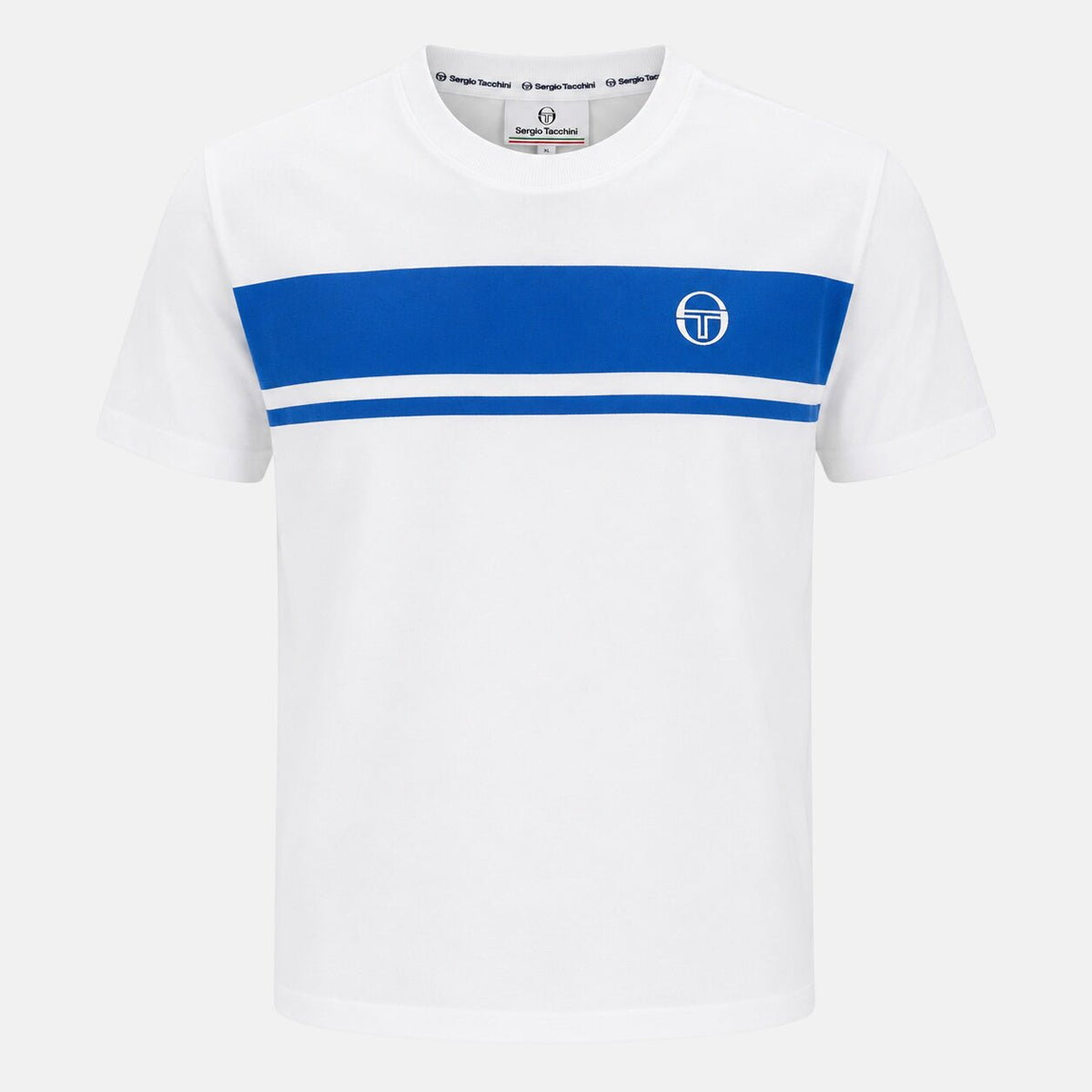 Sergio Tacchini Master Crew Neck T-Shirt White/Princess Blue | Northern Threads Designer Menswear