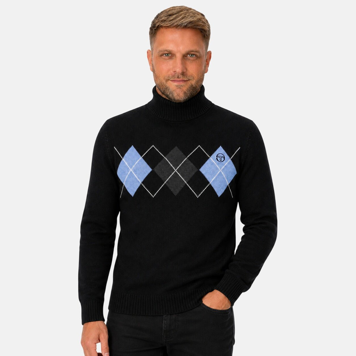 Sergio Tacchini Moretti Knitted Roll Neck Jumper Black/Charcoal Marl/Country Blue | Northern Threads Designer Menswear