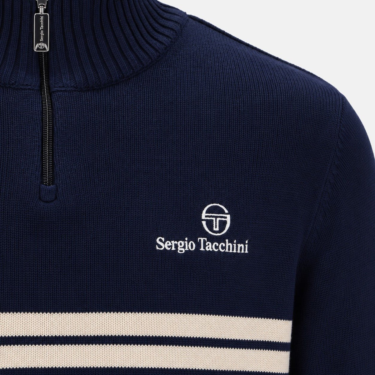 Sergio Tacchini New Dallas 1/4 Zip Knitted Jumper Maritime Blue/Peyote | Northern Threads Designer Menswear