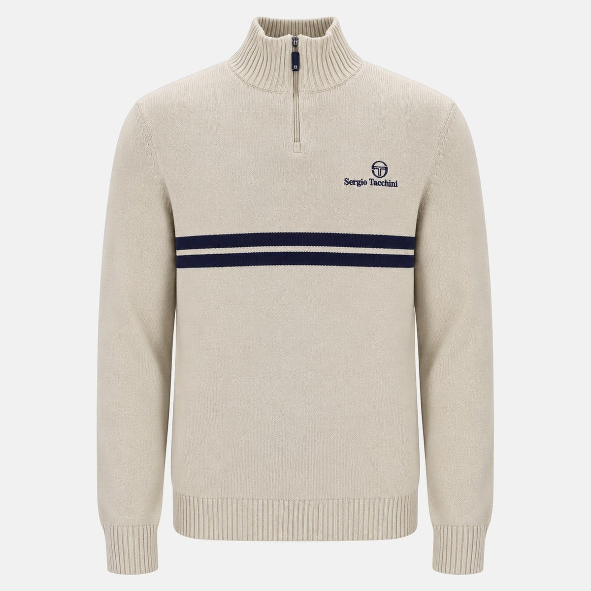 Sergio Tacchini New Dallas 1/4 Zip Knitted Jumper Peyote/Maritime Blue | Northern Threads Designer Menswear