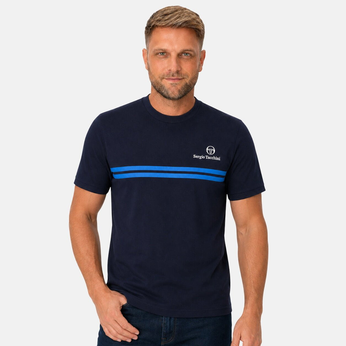 Sergio Tacchini New Supermac T-Shirt Maritime Blue/Princess Blue | Northern Threads Designer Menswear