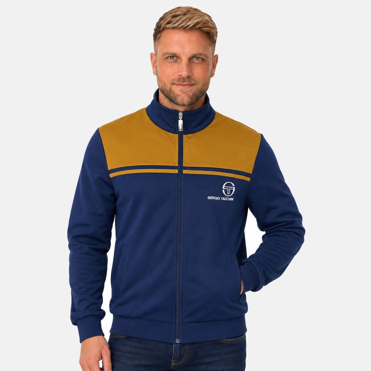 Sergio Tacchini New Young Line Track Top Jacket Maritime Blue/Golden Brown | Northern Threads Designer Menswear