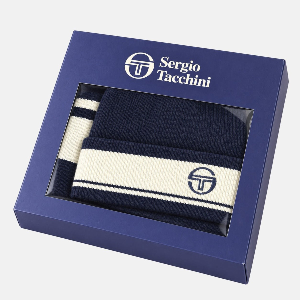 Sergio Tacchini Originale Beanie Hat & Scarf Box Set Maritime Blue/Gardenia | Northern Threads Designer Menswear