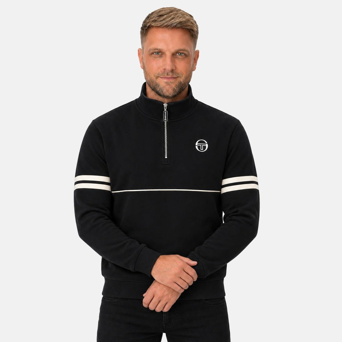 Sergio Tacchini Orion 1/4 Zip Sweatshirt Black/Peyote | Northern Threads Designer Menswear