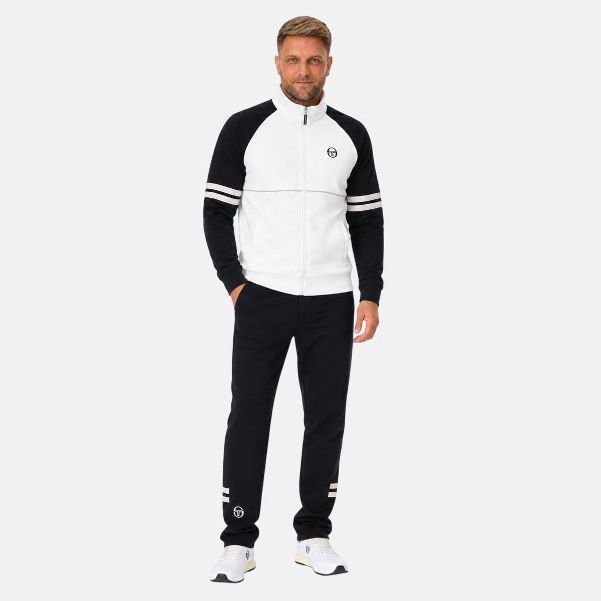Sergio Tacchini Orion Track Top Jacket Gardenia/Black/Peyote | Northern Threads Designer Menswear