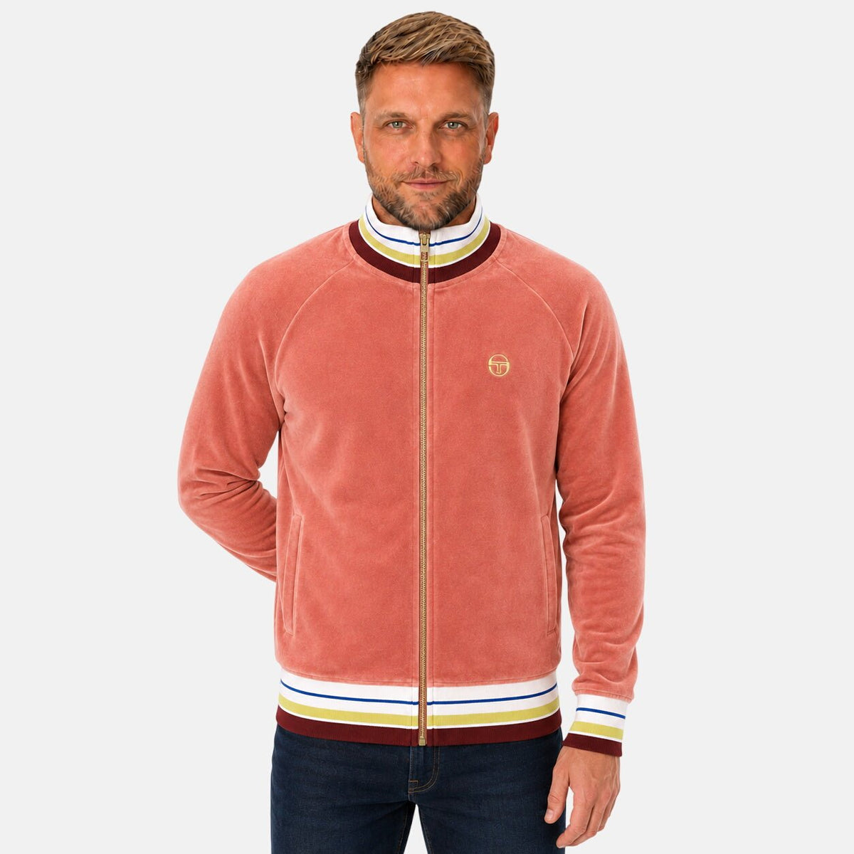 Sergio Tacchini Sartori Velour Track Top Jacket Light Mahogany | Northern Threads Designer Menswear