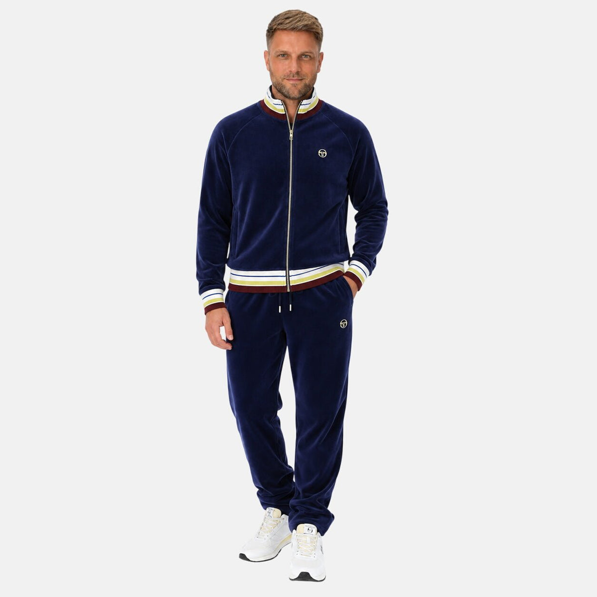 Sergio Tacchini Sartori Velour Track Top Jacket Maritime Blue | Northern Threads Designer Menswear