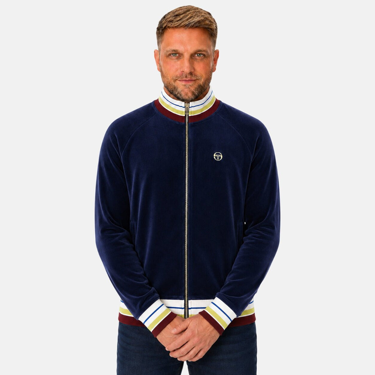 Sergio Tacchini Sartori Velour Track Top Jacket Maritime Blue | Northern Threads Designer Menswear