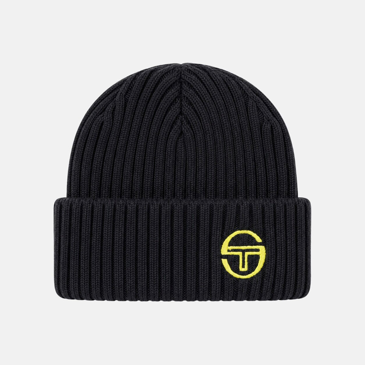 Sergio Tacchini Seppi Ribbed Turn Up Beanie Hat Black/Old Gold | Northern Threads Designer Menswear