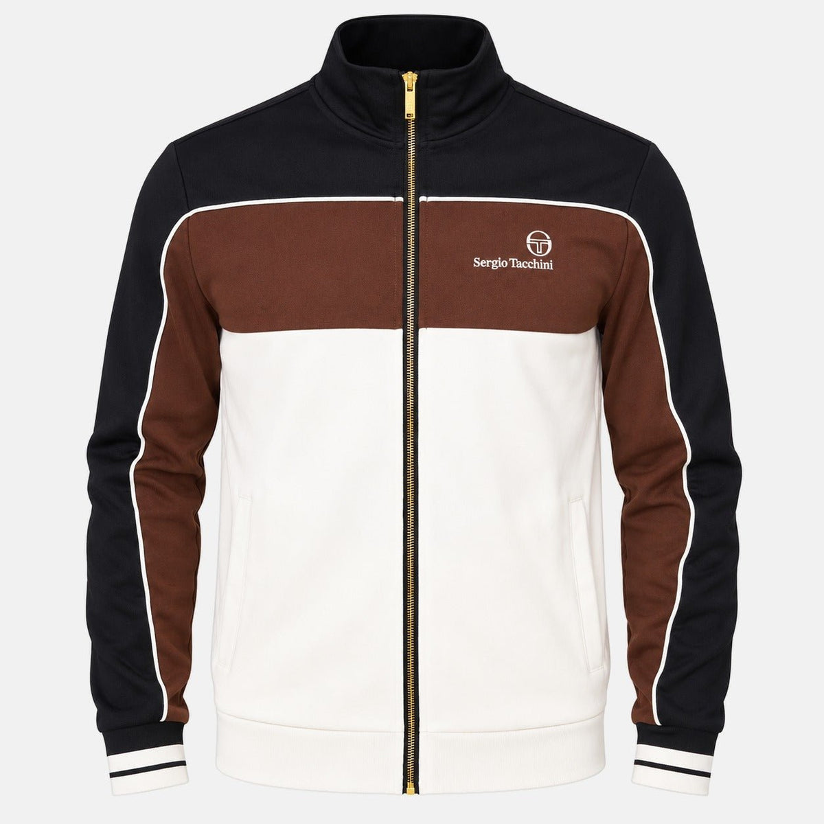 Sergio Tacchini Spiga Track Top Jacket Black/Potting Soil/Gardenia | Northern Threads Designer Menswear