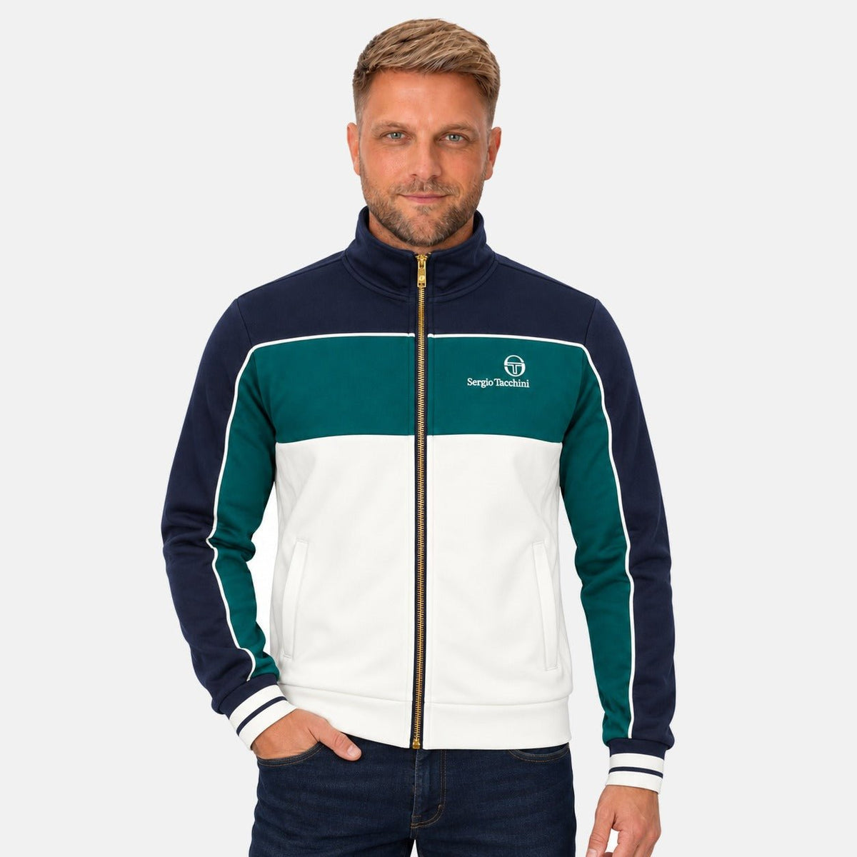 Sergio Tacchini Spiga Track Top Jacket Maritime Blue/Deep Teal/Gardenia | Northern Threads Designer Menswear