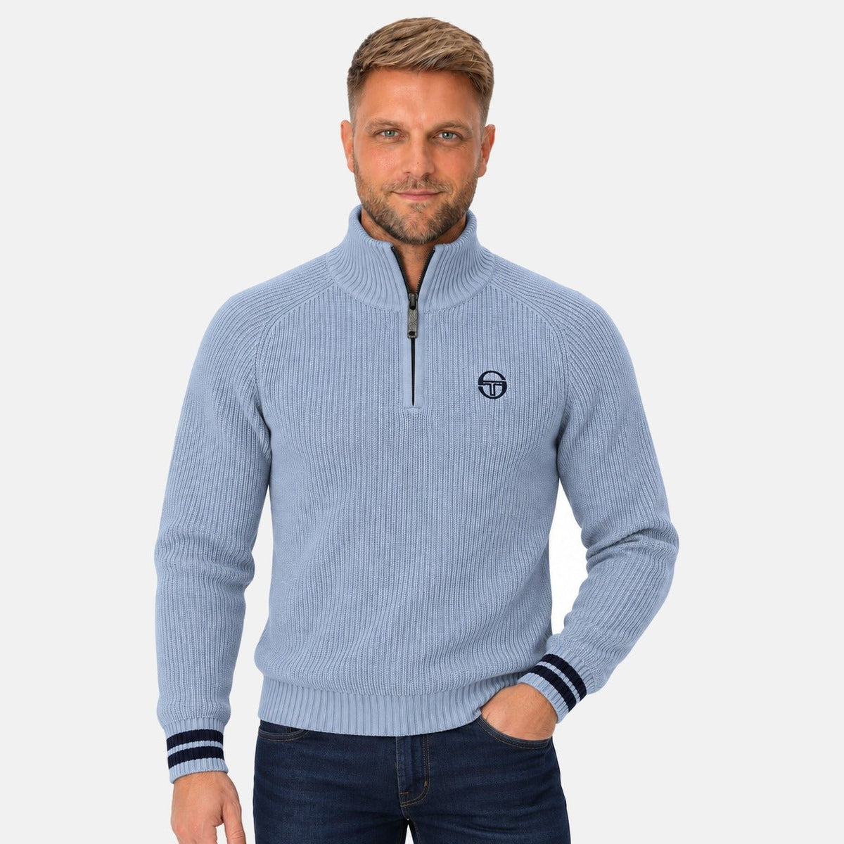 Sergio Tacchini Toledo 1/4 Zip Knitted Jumper Country Blue/Maritime Blue | Northern Threads Designer Menswear