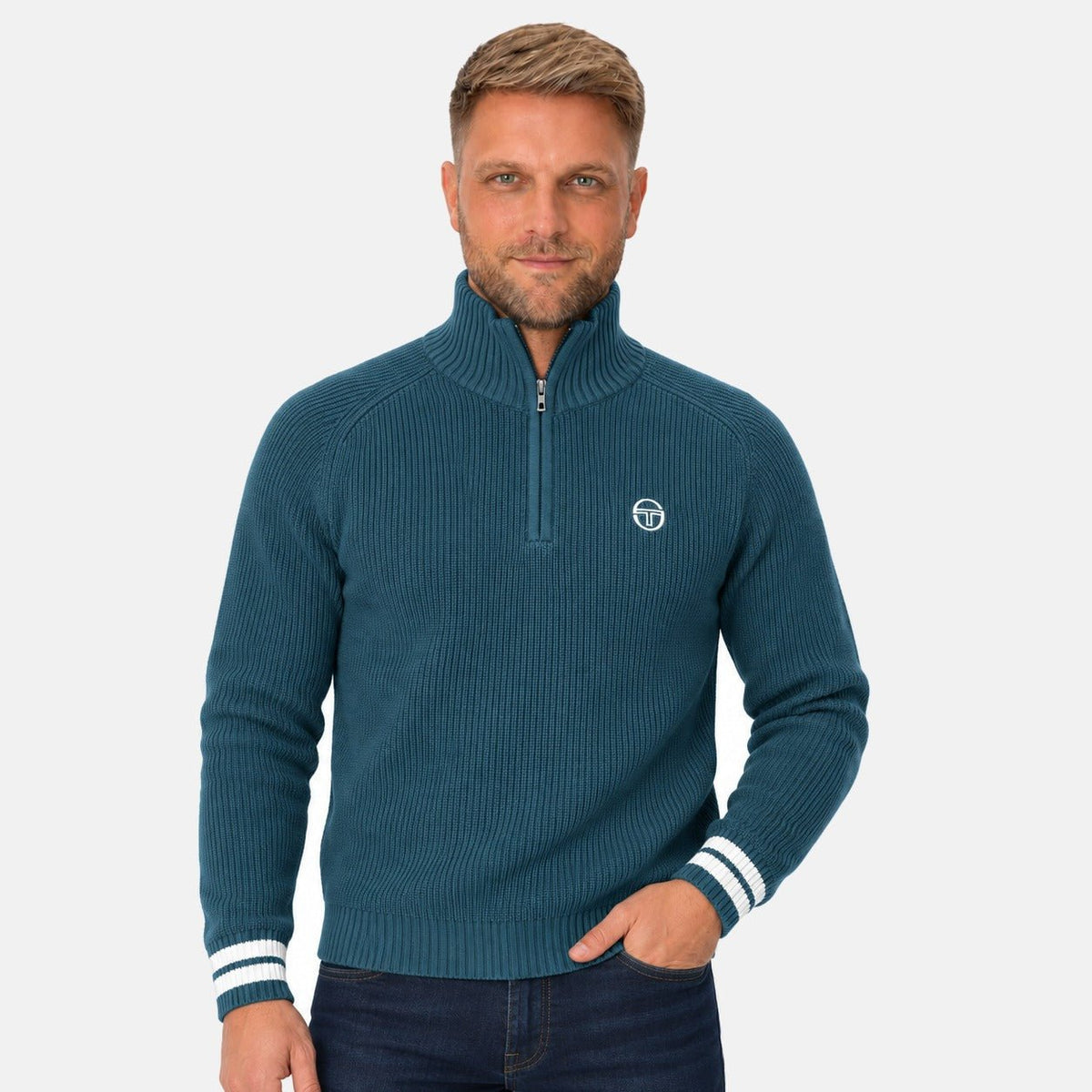 Sergio Tacchini Toledo 1/4 Zip Knitted Jumper Deep Teal/Gardenia | Northern Threads Designer Menswear