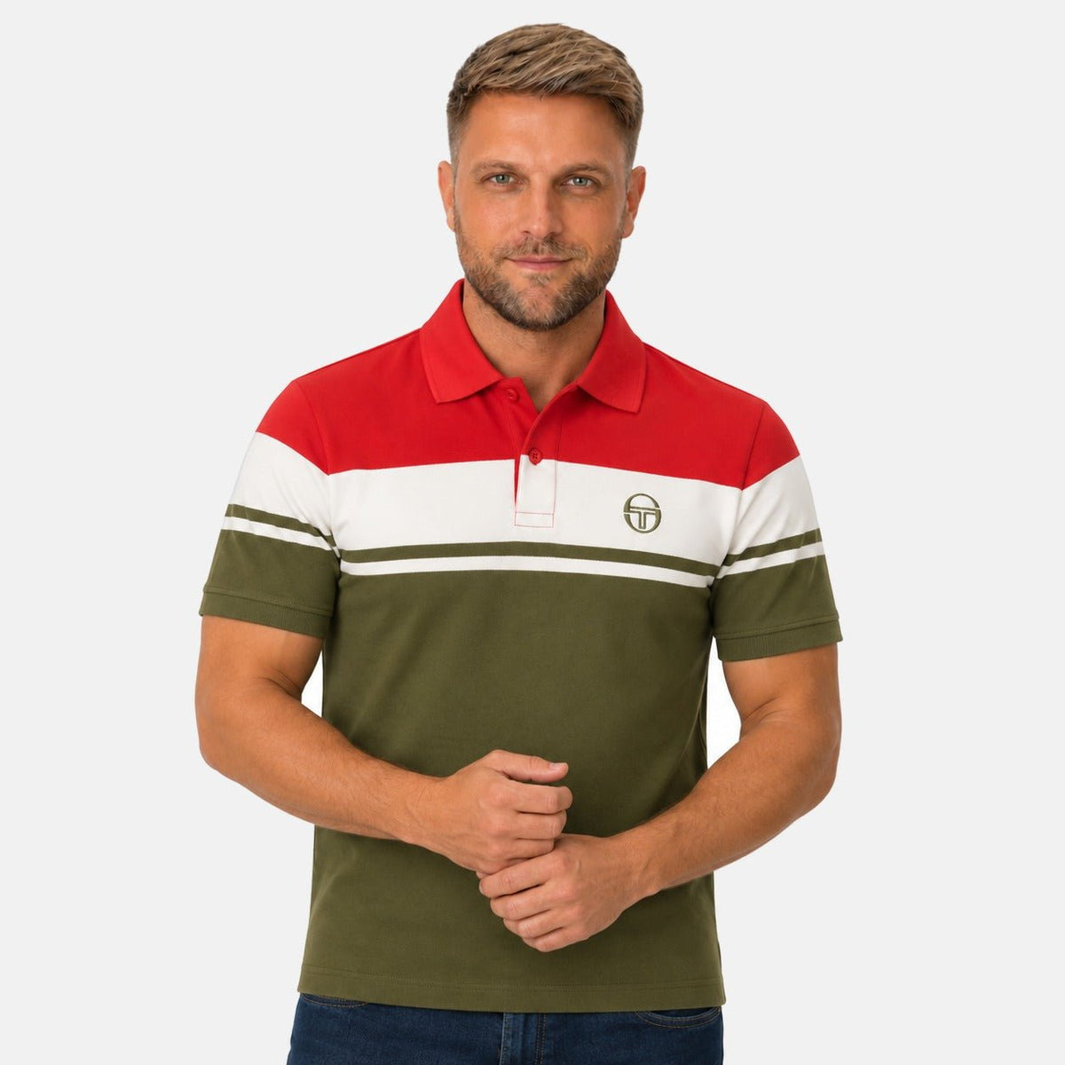Sergio Tacchini Young Line Polo Shirt Adrenaline Rush/Gardenia/Dark Olive | Northern Threads Designer Menswear