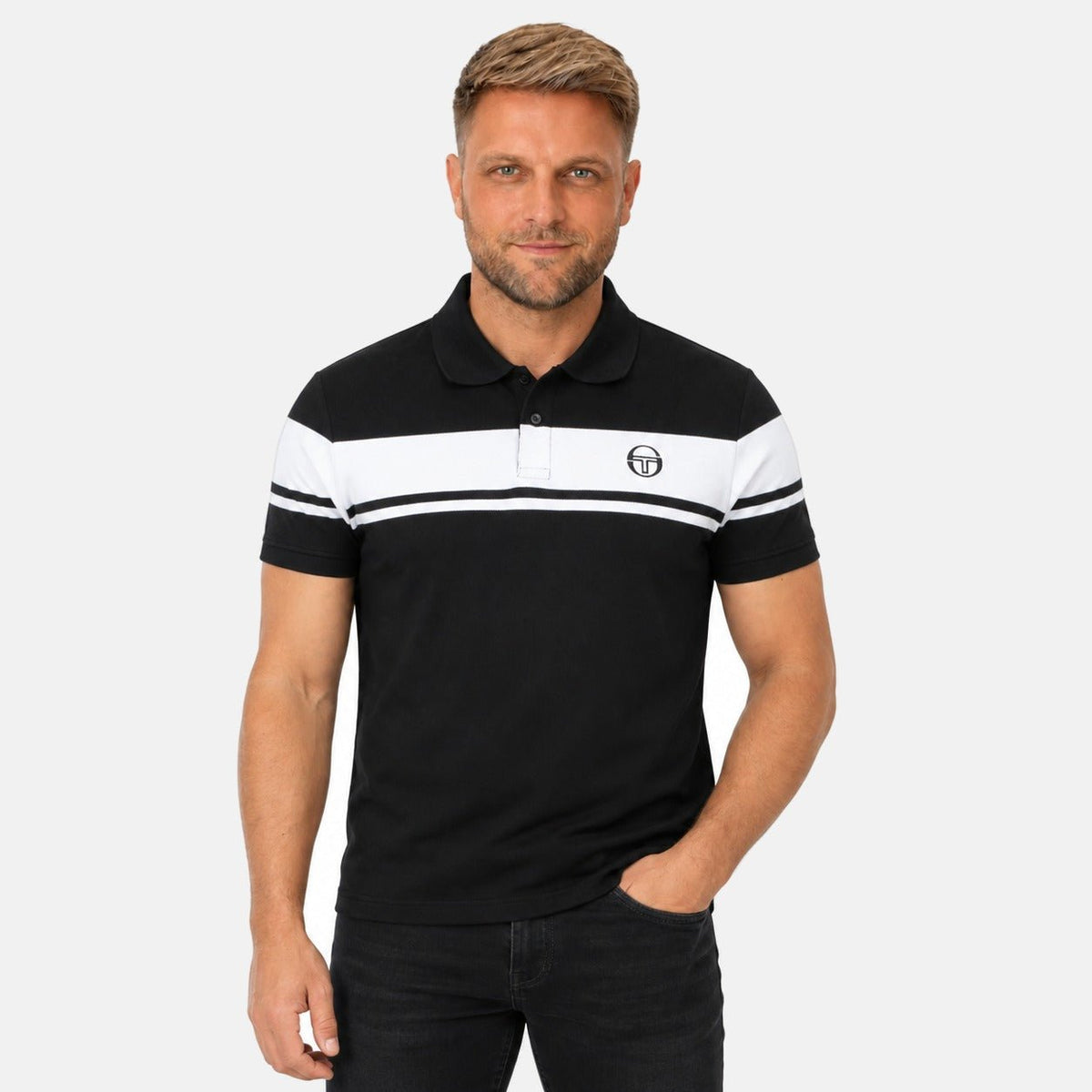 Sergio Tacchini Young Line Polo Shirt Black/White | Northern Threads Designer Menswear