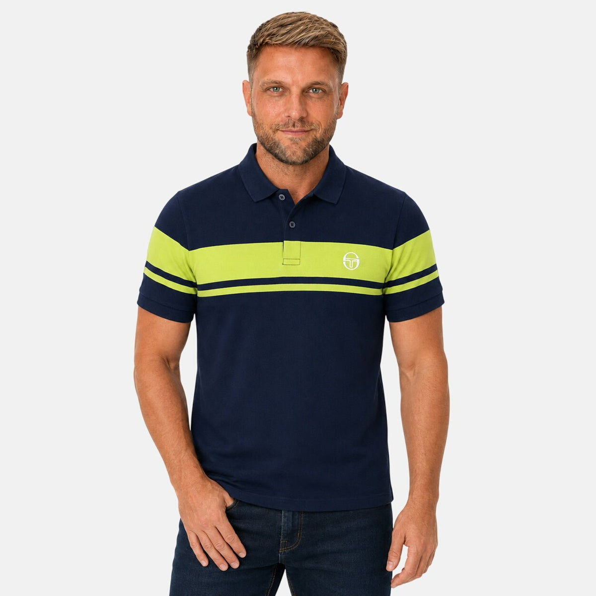 Sergio Tacchini Young Line Polo Shirt Maritime Blue/Celery Green | Northern Threads Designer Menswear