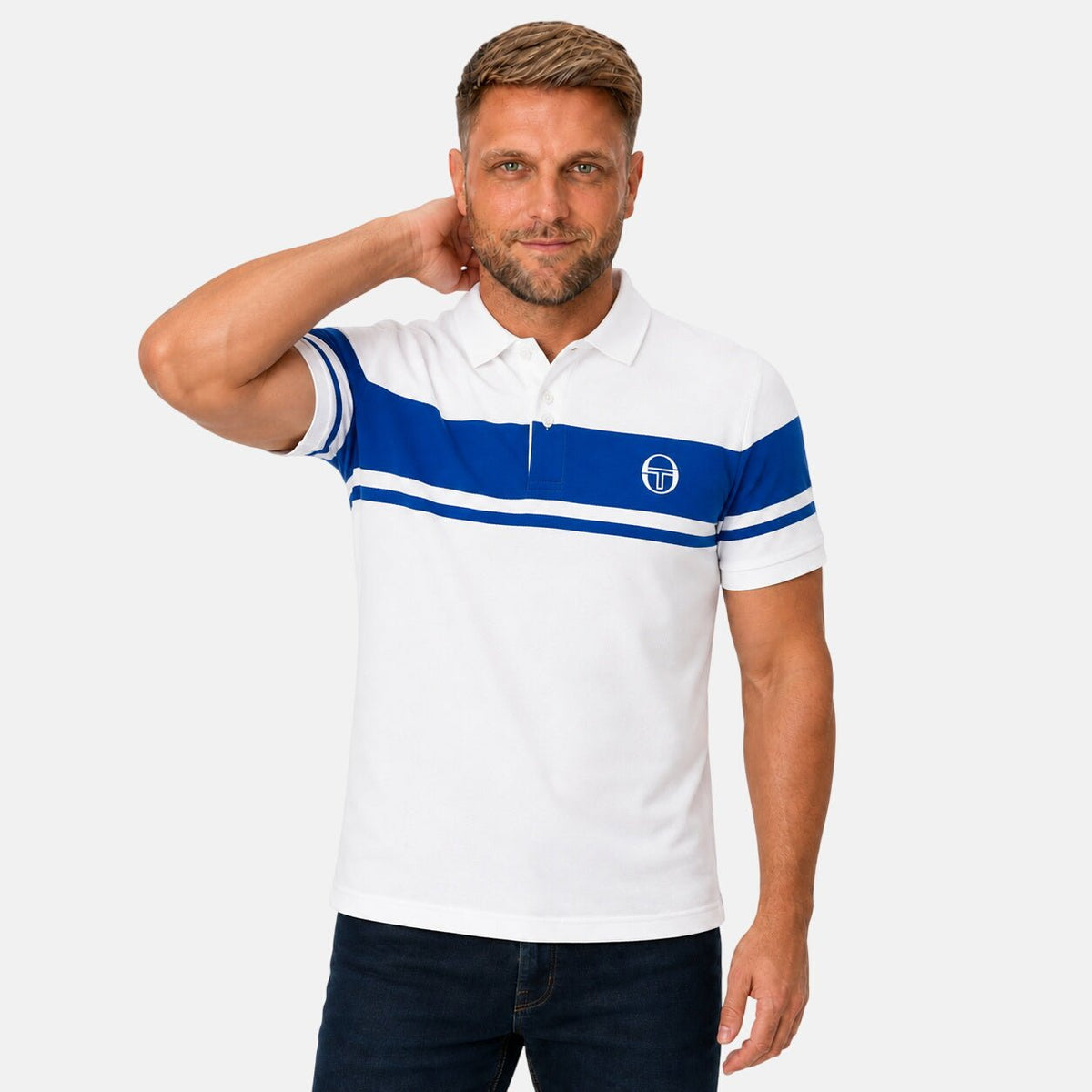 Sergio Tacchini Young Line Polo Shirt White/Princess Blue | Northern Threads Designer Menswear