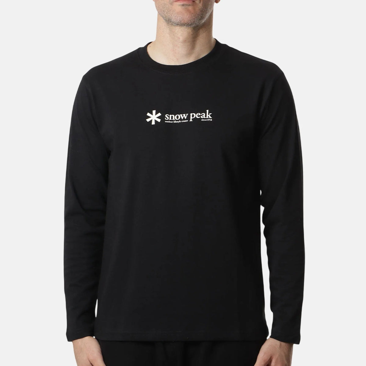 Snow Peak Soft Cotton Logo Long Sleeve T-Shirt Black | Northern Threads Designer Menswear