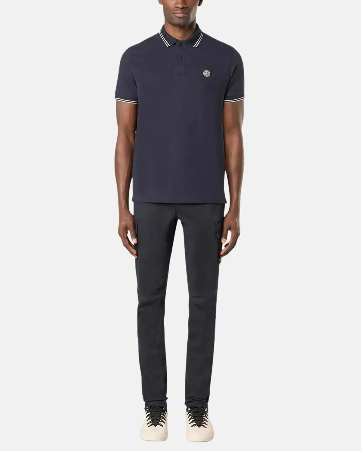 STONE ISLAND 2200007 ORGANIC STRETCH COTTON TIPPED SLIM FIT POLO SHIRT NAVY - STONE-ISLAND-K2S152200007-S0018-V0020-S - northern threads uk