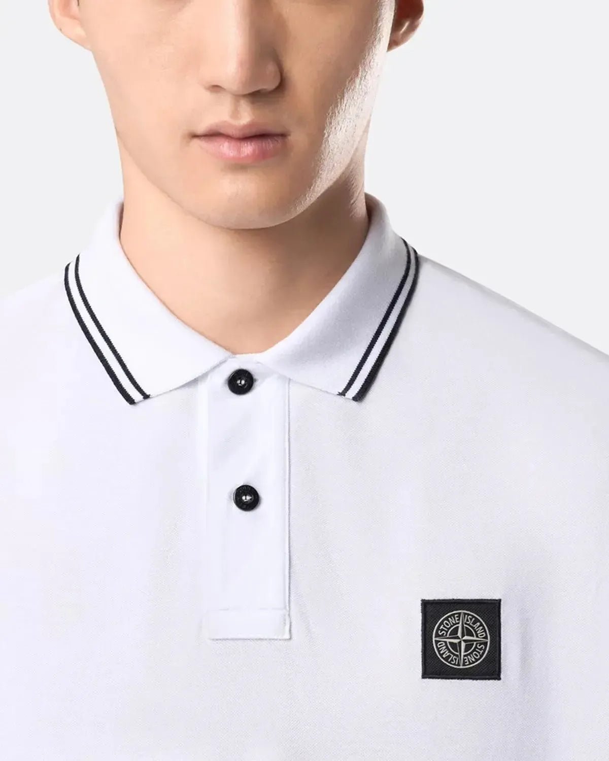 STONE ISLAND 2200007 ORGANIC STRETCH COTTON TIPPED SLIM FIT POLO SHIRT WHITE - STONE-ISLAND-K2S152200007-S0018-V1001-S - northern threads uk