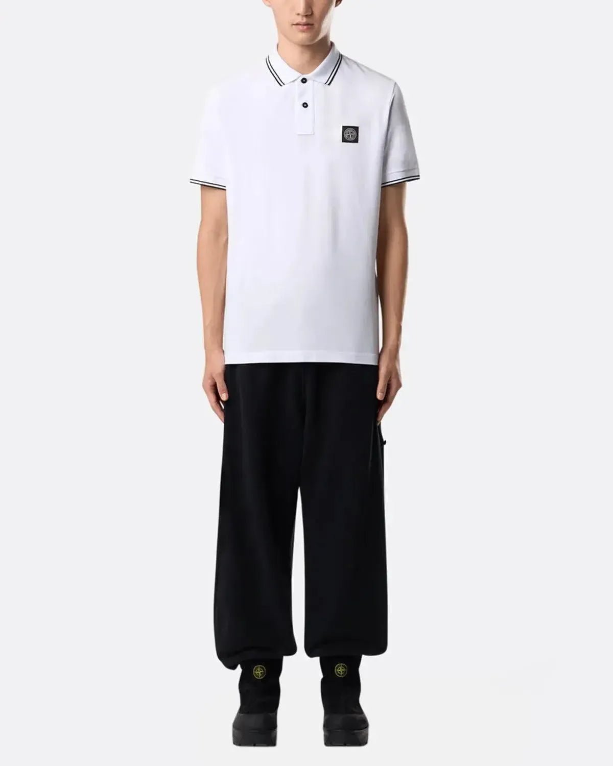 STONE ISLAND 2200007 ORGANIC STRETCH COTTON TIPPED SLIM FIT POLO SHIRT WHITE - STONE-ISLAND-K2S152200007-S0018-V1001-S - northern threads uk