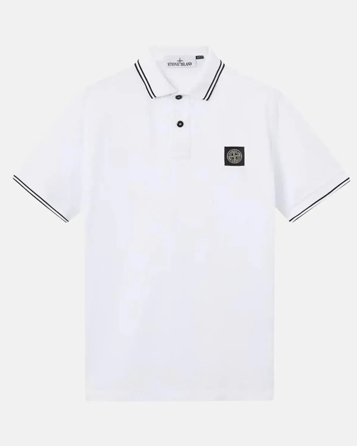 STONE ISLAND 2200007 ORGANIC STRETCH COTTON TIPPED SLIM FIT POLO SHIRT WHITE - STONE-ISLAND-K2S152200007-S0018-V1001-S - northern threads uk