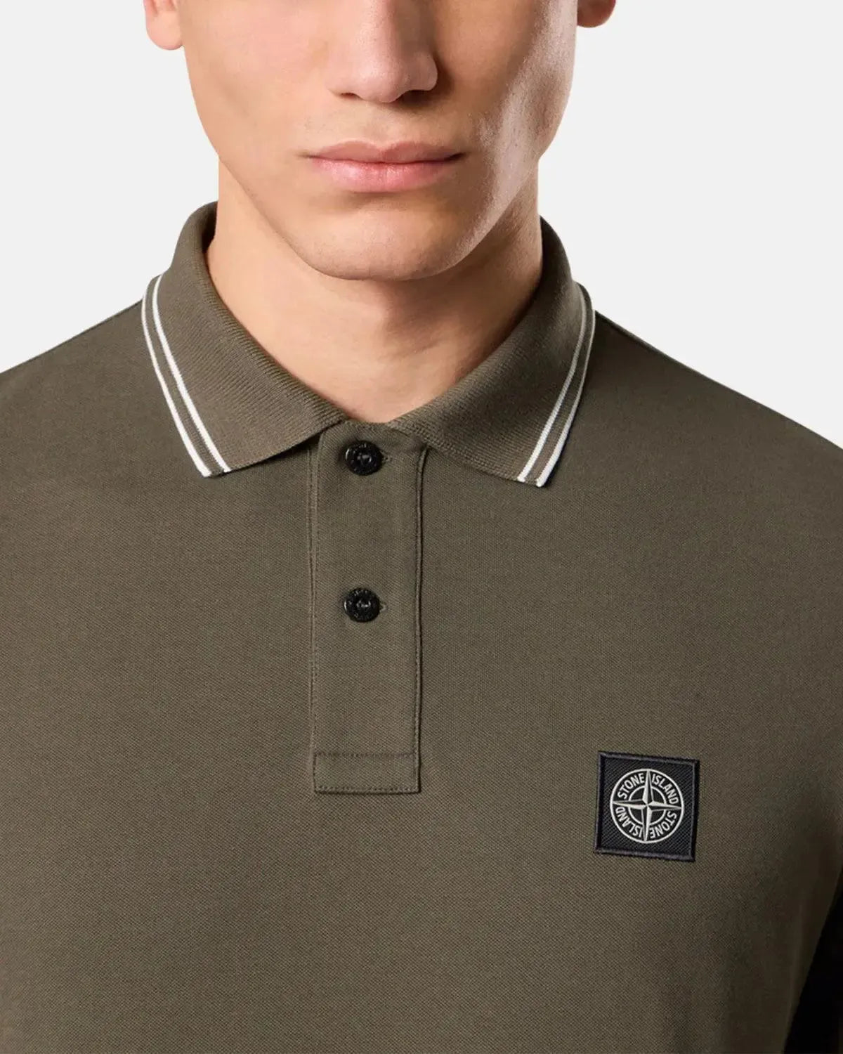 Stone Island 22002SC Organic Cotton Elastane Pique Polo Shirt Military Green | Northern Threads Designer Menswear