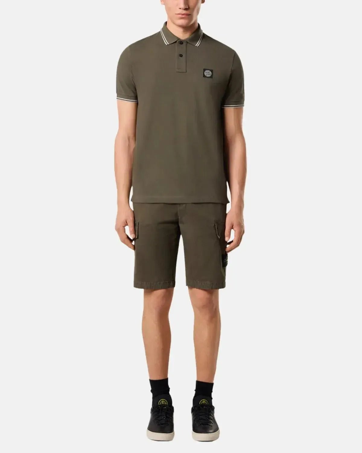 Stone Island 22002SC Organic Cotton Elastane Pique Polo Shirt Military Green | Northern Threads Designer Menswear