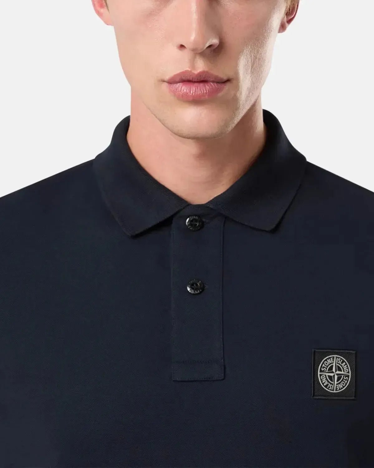Stone Island 22002SC Organic Cotton Elastane Pique Polo Shirt Navy Blue | Northern Threads Designer Menswear