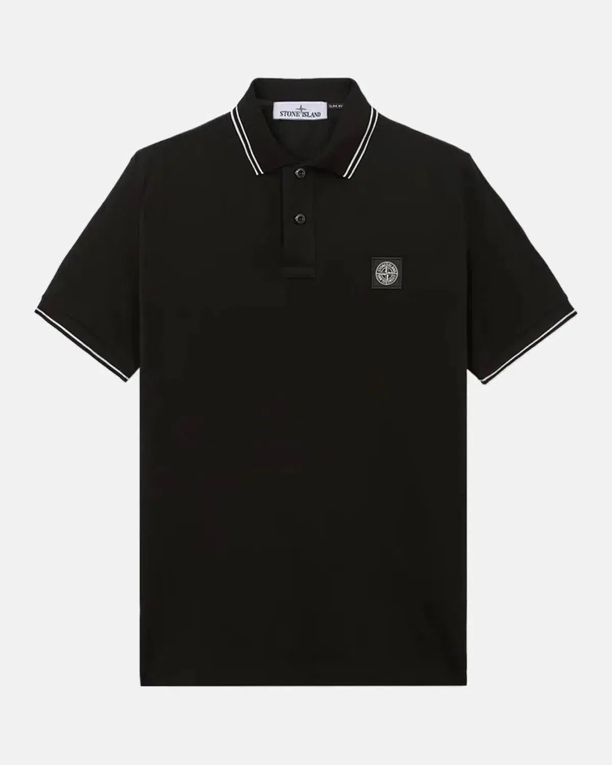 STONE ISLAND 22002SC ORGANIC COTTON ELASTANE PIQUE TIPPED POLO SHIRT BLACK - northern threads