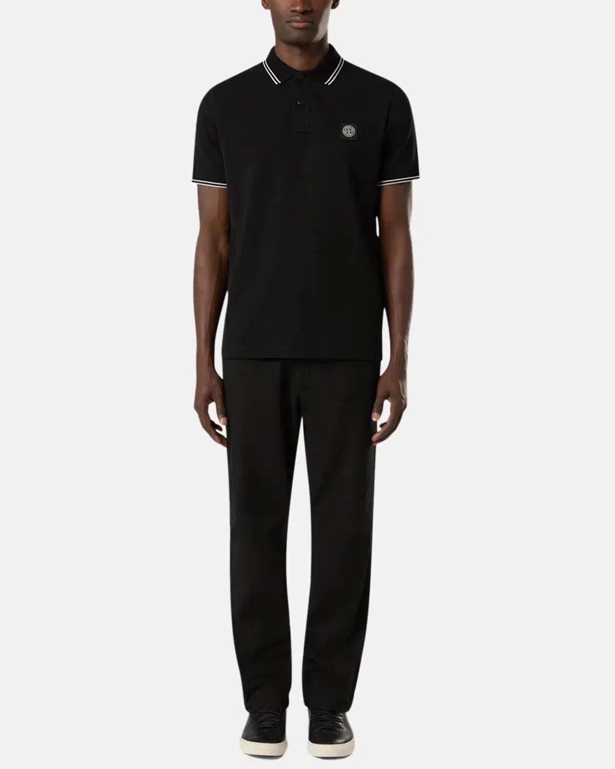 STONE ISLAND 22002SC ORGANIC COTTON ELASTANE PIQUE TIPPED POLO SHIRT BLACK - northern threads