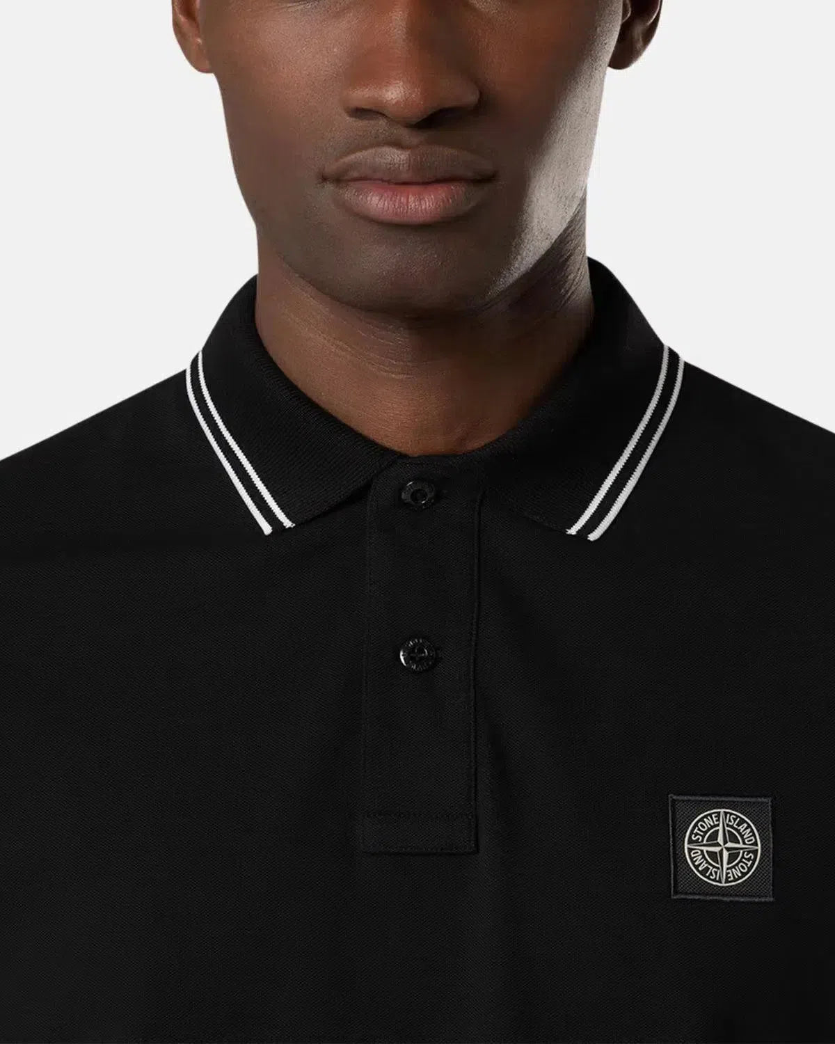 STONE ISLAND 22002SC ORGANIC COTTON ELASTANE PIQUE TIPPED POLO SHIRT BLACK - northern threads
