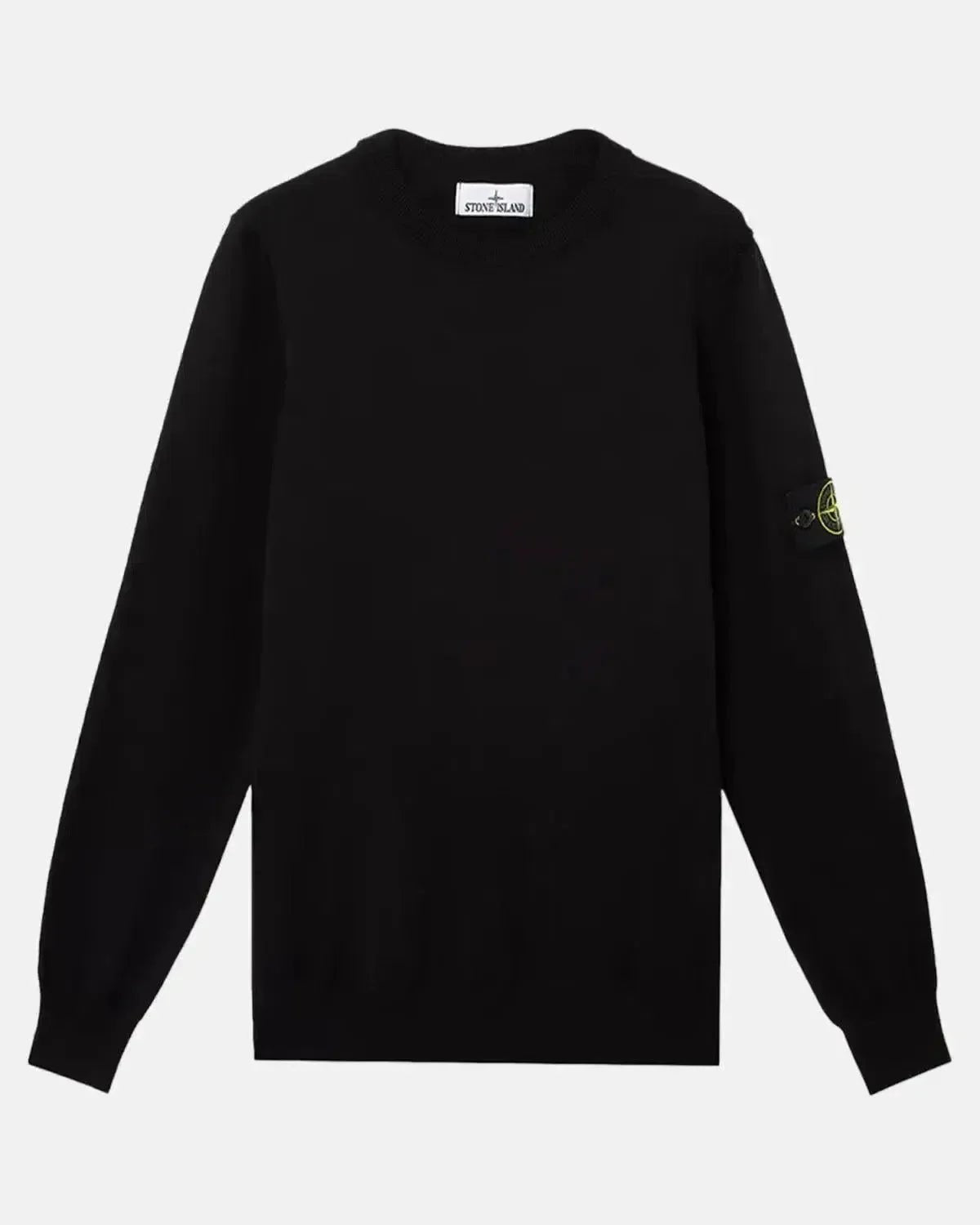 STONE ISLAND 5100053 SOFT ORGANIC COTTON CREWNECK KNIT BLACK - STONE-ISLAND-K1S155100053-S00B2-V0029-S - northern threads uk