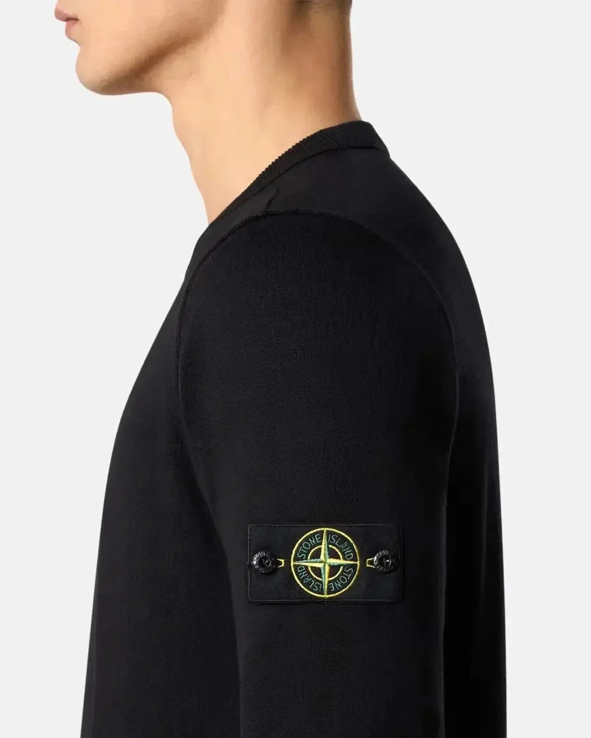 STONE ISLAND 5100053 SOFT ORGANIC COTTON CREWNECK KNIT BLACK - STONE-ISLAND-K1S155100053-S00B2-V0029-S - northern threads uk