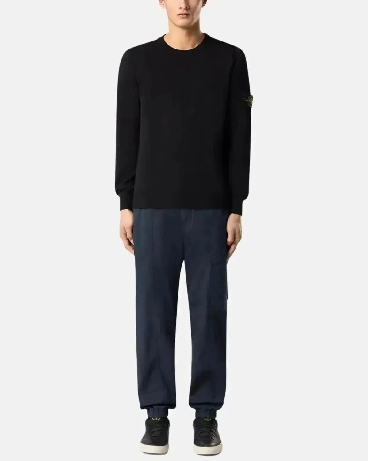 STONE ISLAND 5100053 SOFT ORGANIC COTTON CREWNECK KNIT BLACK - STONE-ISLAND-K1S155100053-S00B2-V0029-S - northern threads uk
